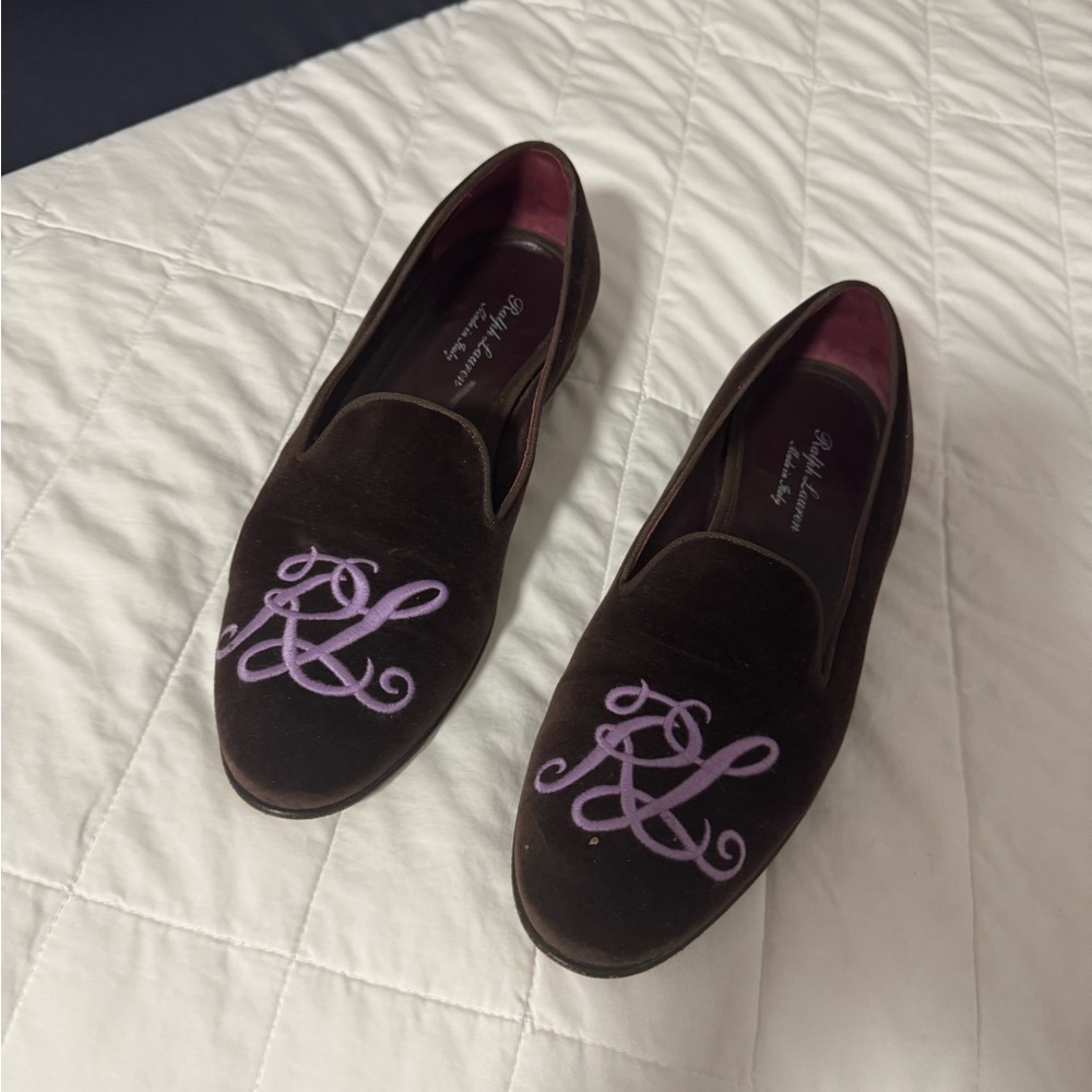 Ralph Lauren Brown Loafers with Purple Monogram